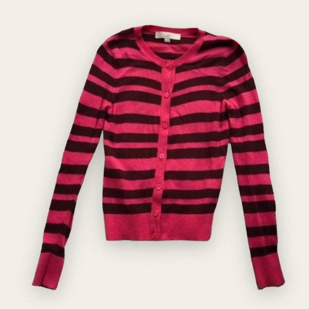 Ann Taylor LOFT rabbit hair blend striped button up cardigan sweater xs